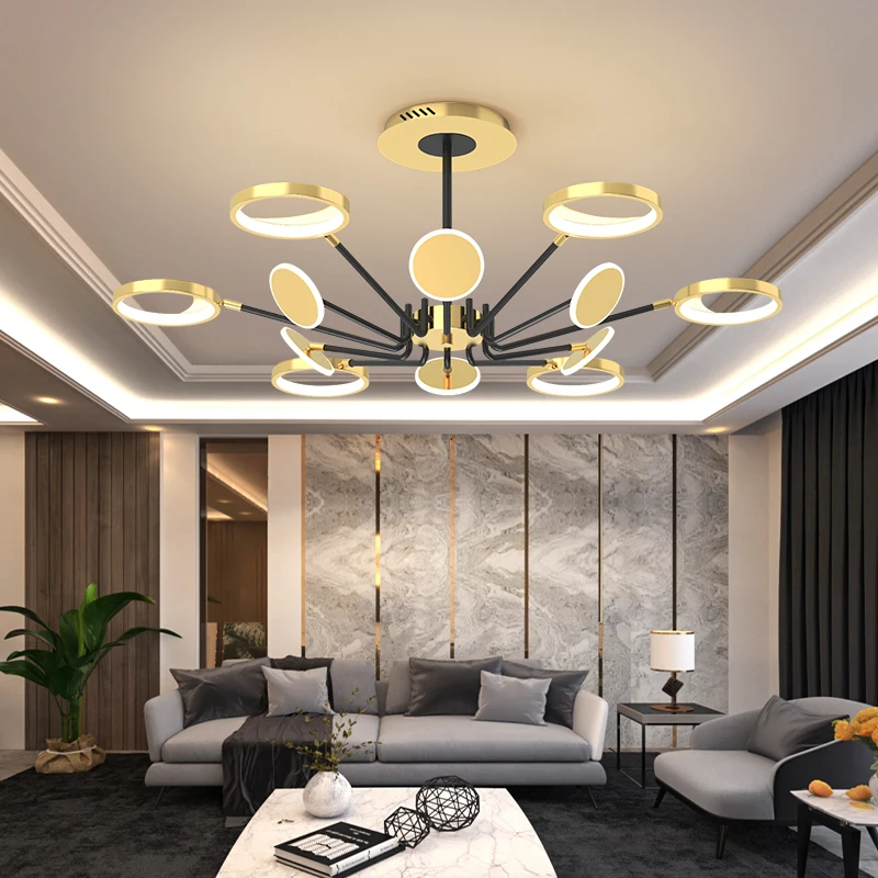 

Modern New LED Ceiling Lamps Gold Rings Living Room Restaurant Lights Surface Mounted Aluminum Decorative Kitchen Dining Room