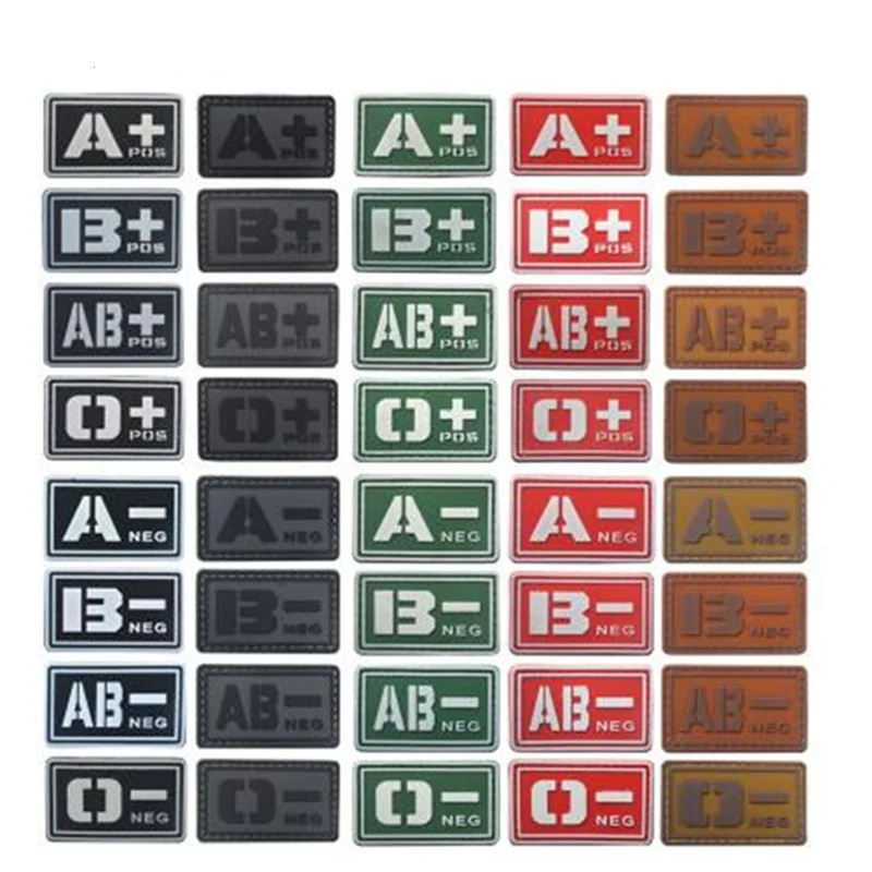 Patch 3D PVC Patch A+ B+ AB+ O+POS A- B- AB- O-NEG Blood Type Group Glowing patches for backpacks sticker tactics Military badge (6)