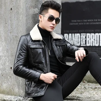 

Genuine Leather Jacket Men Cow Leather Duck Down Winter Coat Men Wool Collar Real Leather Jacket Men 2020 Casaco SY60N YY9114