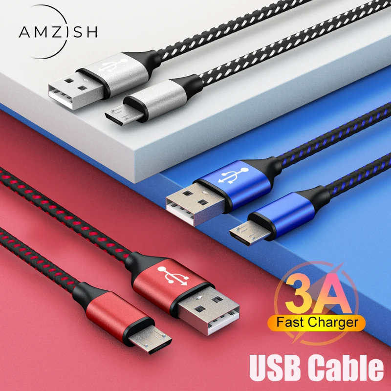 Amzish 2m 3A Micro USB Kabel Schnelle Lade Draht Für Samsung Xiaomi Datenkabel Handy Schnelle USB Ladegerät kabel Android Schnur