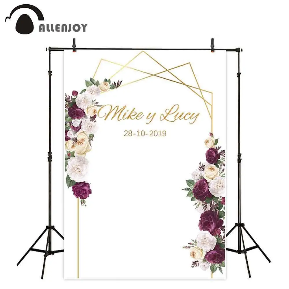

Allenjoy photography backdrops blank golden line frame red wine rose wedding photocall photobooth prop background photo shoot