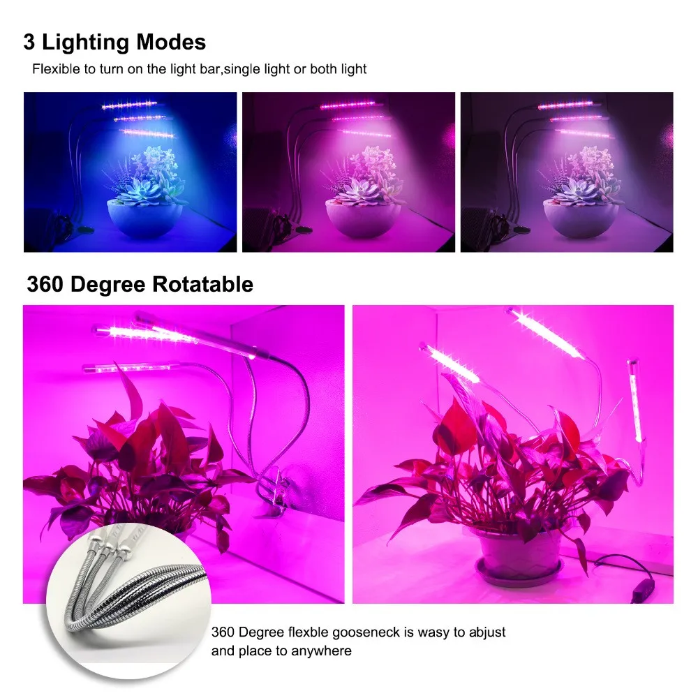 CF Grow Three Head светодиодный светильник для выращивания растений Base10W 27W 54 светодиодный s Диммируемый растительный светильник для офиса комнатных теплиц растений трав