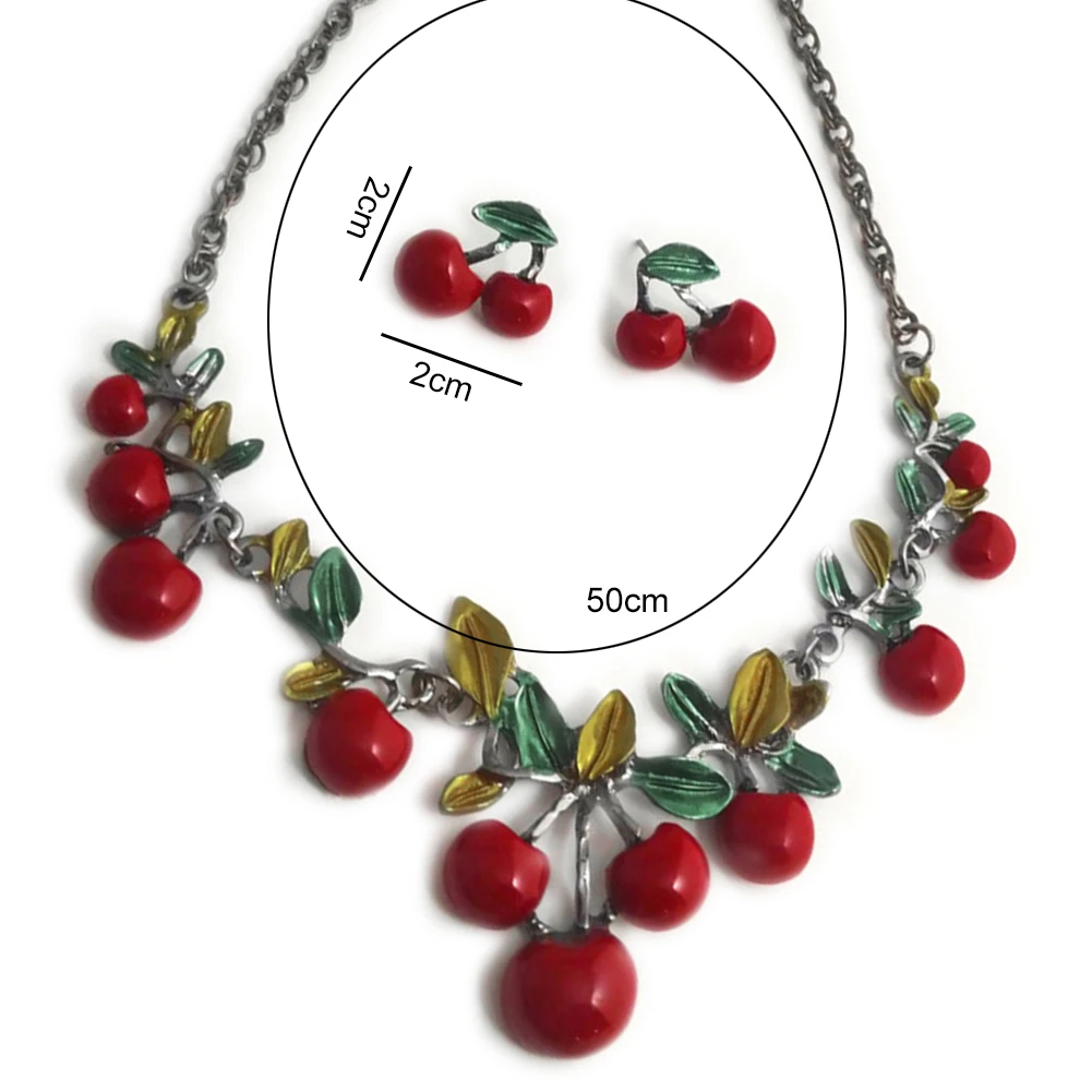 Модные женские туфли с красной вишни многослойное украшение на шею в Цепочки и ожерелья Набор шпилек для ушей для изготовления украшений