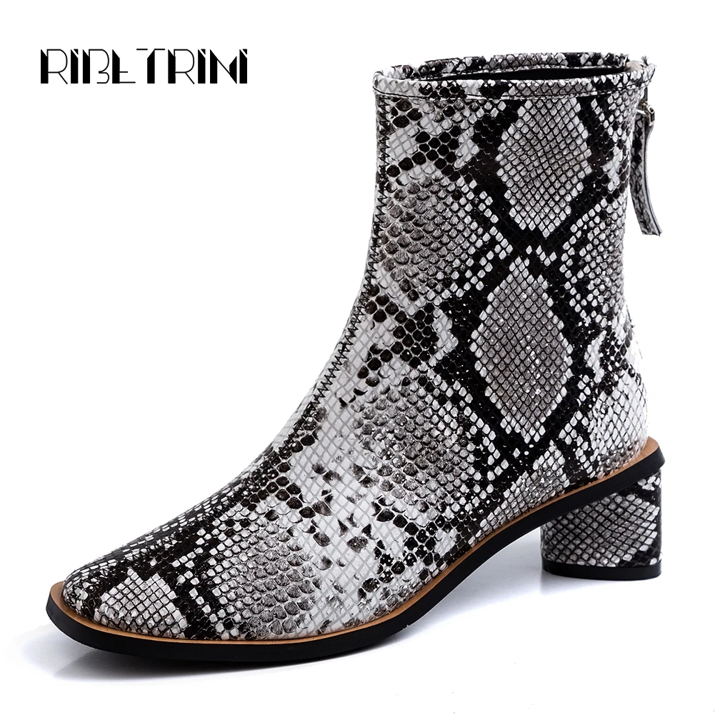 

RIBETRNI Large Size 33-41 New Fashion Sheepskin High Quality Ankle Boots Woman Shoes Zipper Square Toe Shoes Woman Boots