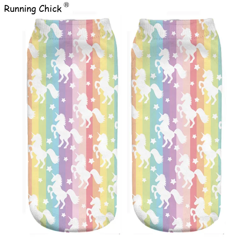 Детские Носки с рисунком бега цыпленка Радуга звезды единорога для девочек