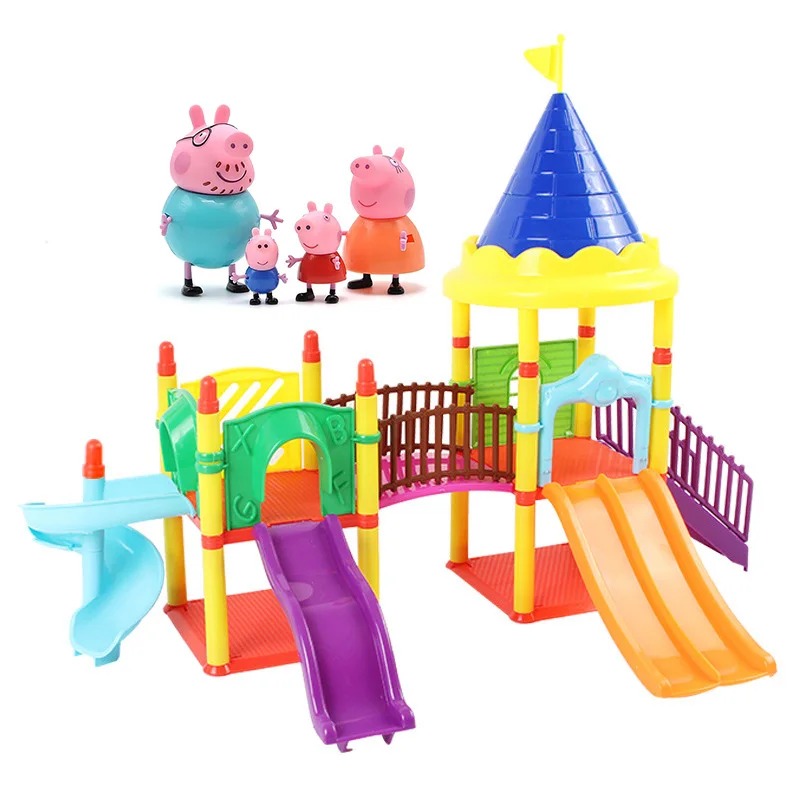 Свинка Пеппа роскошный дом Джордж семья свинка ПВХ фигурки ребенка день рождения Рождественский подарок ролевые игры набор игрушка для детей - Цвет: Playground