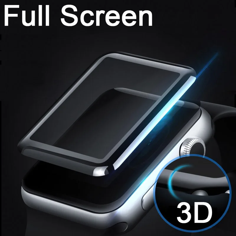 

9H 3D Tempered Glass LCD Curved Full screen protectors guard cover For Apple Watch 42mm 38MM Series 1/2/3 Protective film+cloth