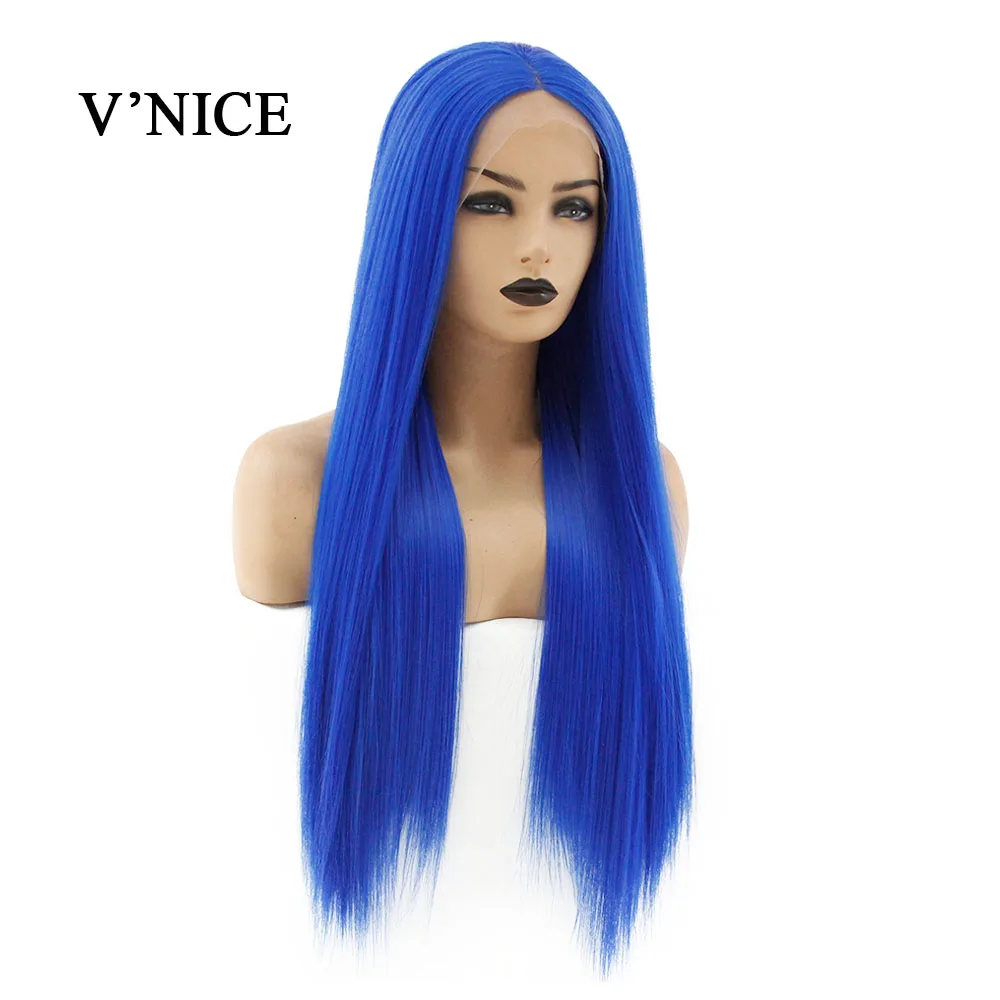 

V'NICE Matte Color Straight Synthetic Lace Front Wig for Women Heat Resistant Platinum Blonde Rose Pink Blue Frontal Hair