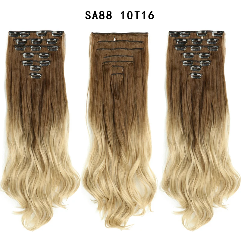 Длинные волнистые синтетические накладные волосы на заколках, Chorliss, 22 дюйма, 16 клипов, накладные волосы с эффектом омбре - Цвет: SA88 10T16