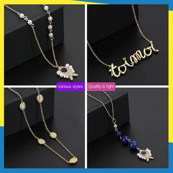 

Standard Silver marine animal natural real pearl blue gem shell small fish devil's eye diamond necklace women brand jewelry