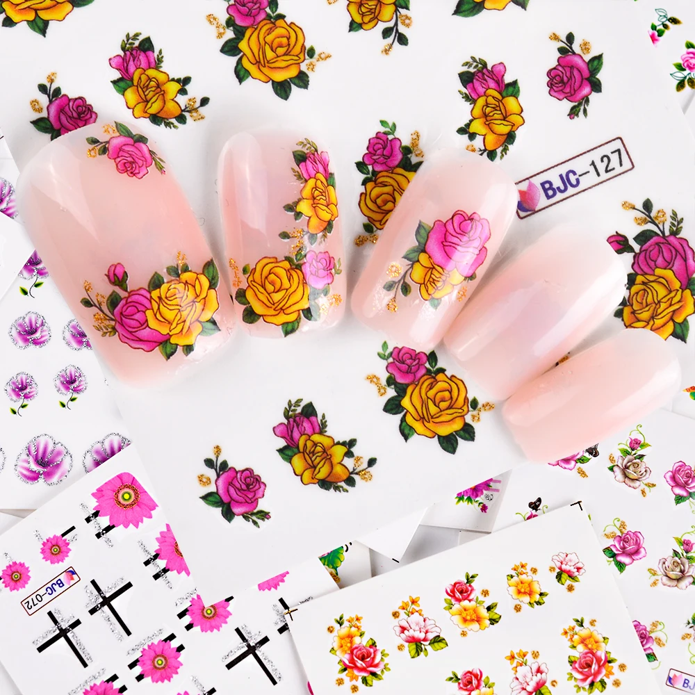 55Pcs 3D Colorful Beauty Nail Art Stickers Nails Flower Decals Creative