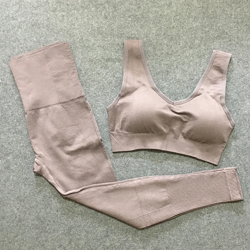 brown yoga set Набор для йоги из 2 предметов, одежда для тренировок для женщин, бесшовный спортивный комплект для женщин, одежда для активного отдыха, комплекты для йоги, женская спортивная одежда - Цвет: brown yoga set