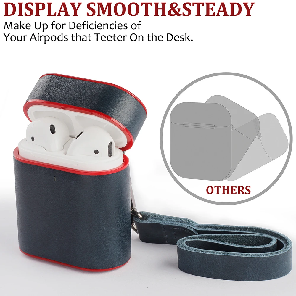 Full Leather Wrist Strap Earphone Box Protective Case Shookproof Hooked Lanyard Earbuds Charging Bin Protector For AirPods