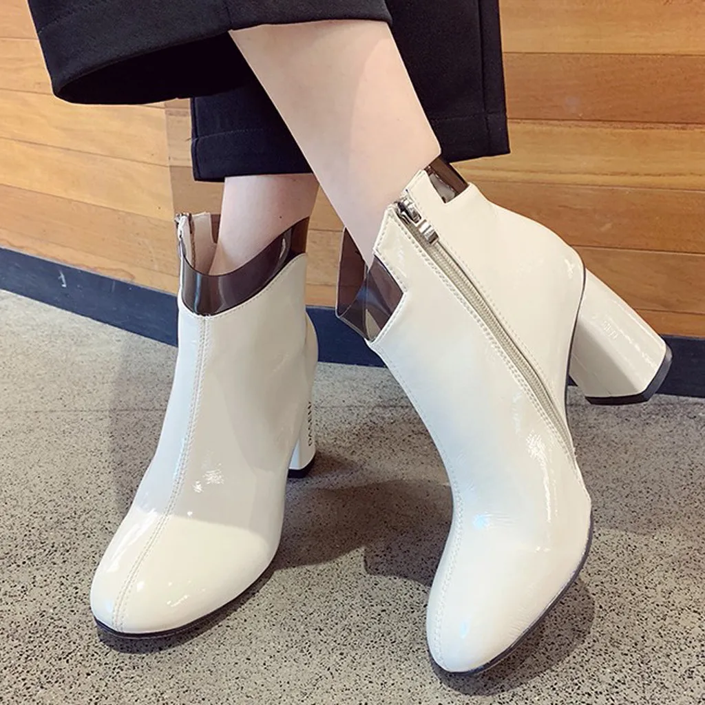

Fashion ankle boots for women Square heel rain boots botines mujer 2019 Leisure Solid Wedges Round Toe Mid Heel Boots Shoes