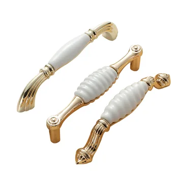 White Creamic Gold Cabinet Handles and Knobs Drawer Pulls Kitchen Door Handles Gold Furniture Handle Cabinet Door Hardware