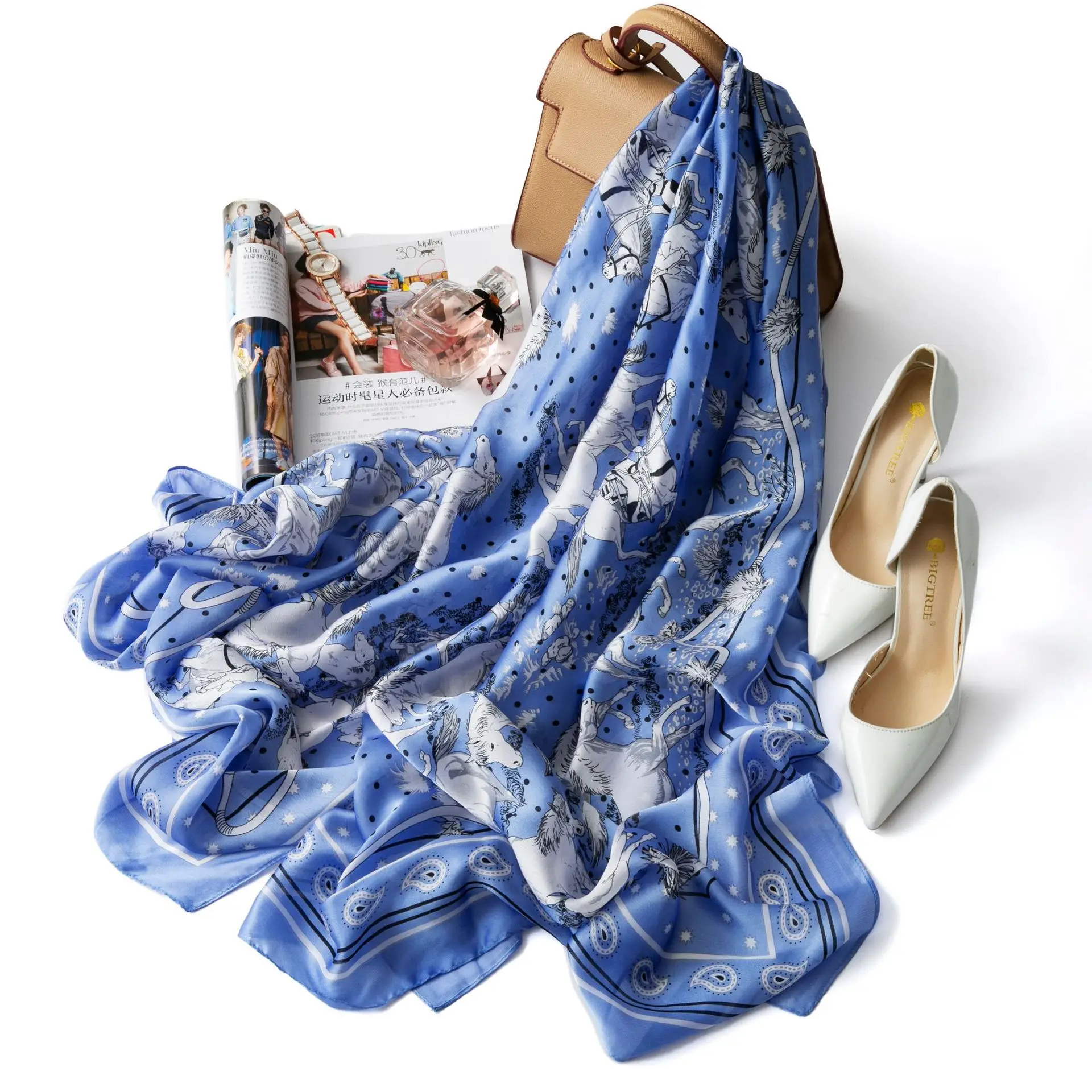

Spring And Autumn Europe And America New Style Horse Pattern Silk Scarves Summer Long Travel Sun-resistant Shawl Multi-functiona