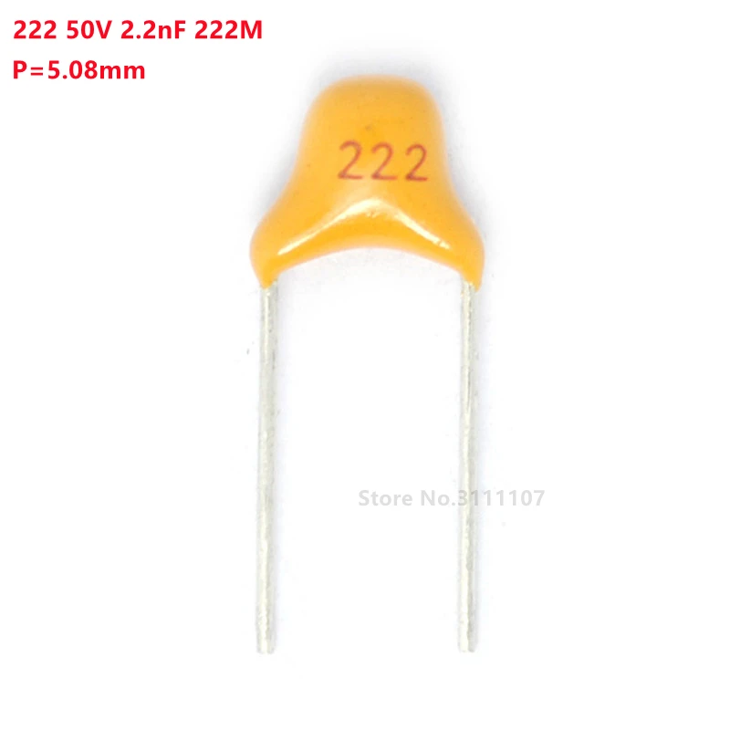 100pcs/lot Multilayer ceramic capacitor 222 50V 2.2nF 222M P=5.08mm