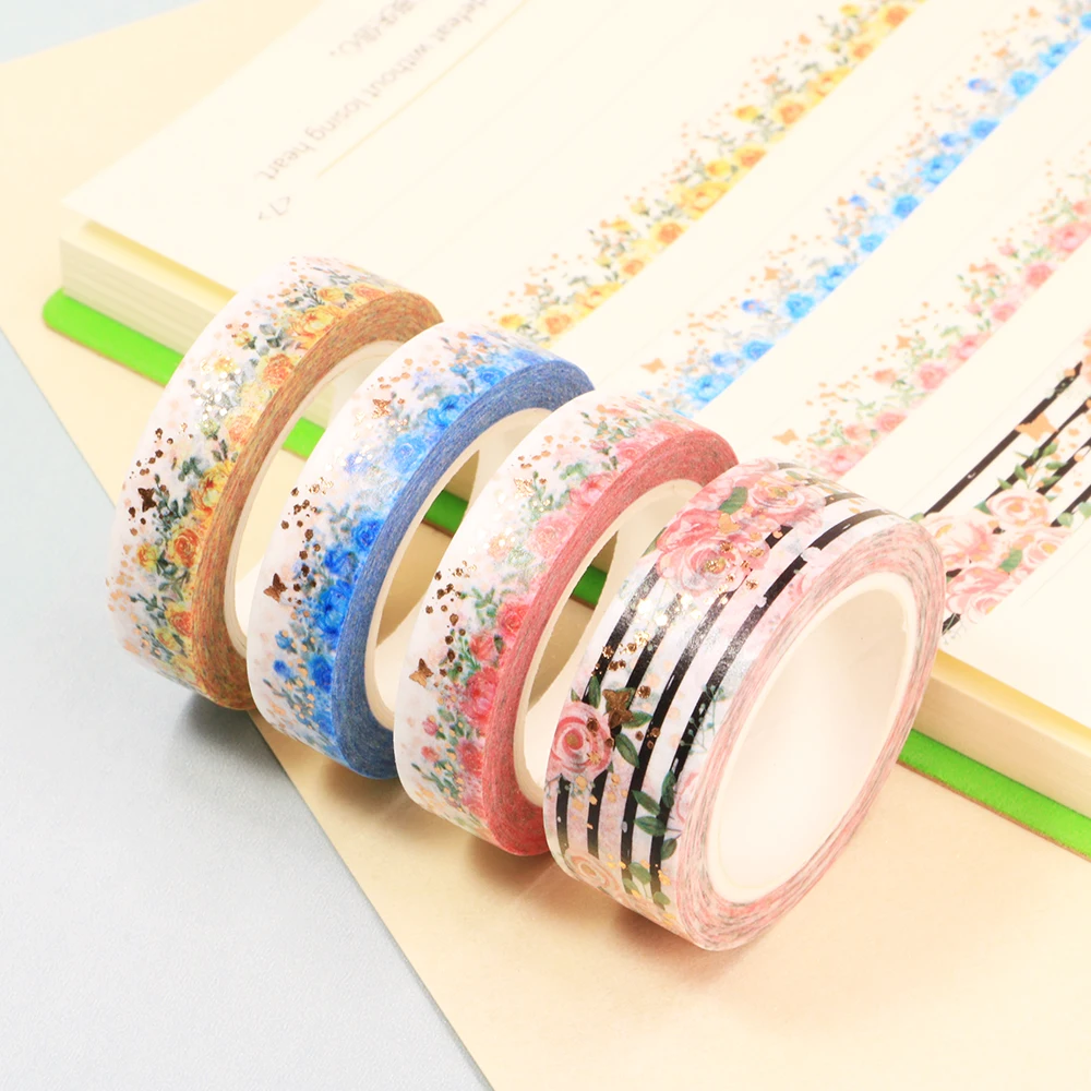 

1PC 15MM*10M Foil Diamond with Red Flowers Black Decorative Washi Tape Scrapbooking Masking Tape School Office Supply