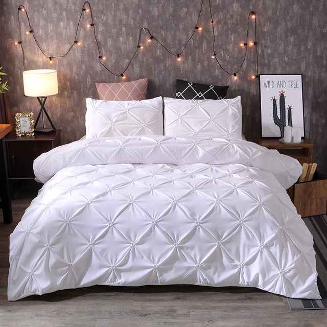 Luxury Bedding Set Pinch Pleat White Duvet Cover With Pillowcase Grey Double Bed Cover Set NO SHEET Queen King 2/3pcs Home 1