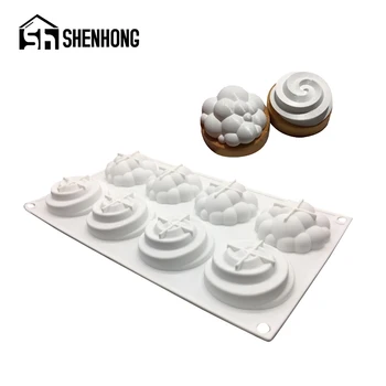 

SHENHONG 8 Cavity Spiral Chocolate Brownie Mousse Mould Muffin Pastry French Dessert Tray Cloud Silicone Cake Mold Baking Tool