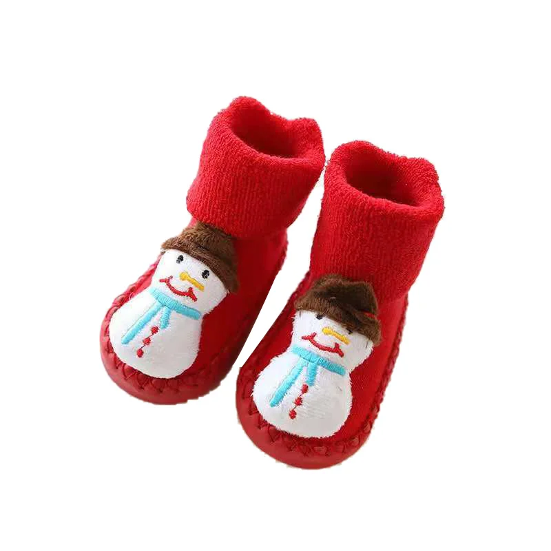 Christmas Snowman Рождественские нескользящие носки для малышей хлопковые носки с рисунками для новорожденных толстые теплые носки-тапочки для малышей; сезон осень-зима носки и обувь - Цвет: Christmas Snowman