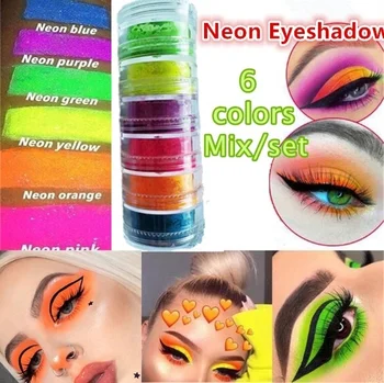 

6 colors mixed neon powder eyeshadow sequins nail powder eyeshadow phosphor waterproof High color rendering eye shadow sombras