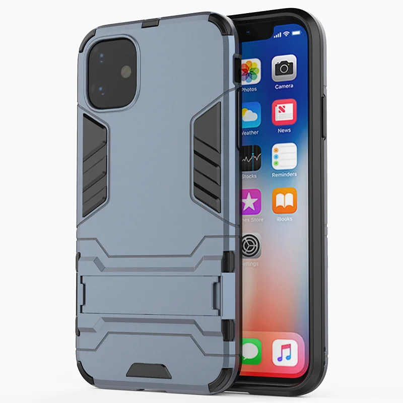 navy Blue Гибридный противоударный защитный чехол-подставка для телефона для iPhone 11 Pro MAX X XS Max XR 7 8 6 6S Plus 5 5S 5C кронштейн держатель чехол - Цвет: navy Blue
