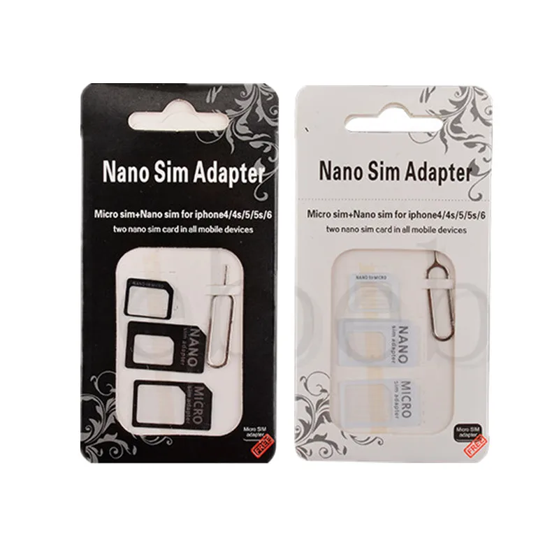 

1000set Noosy Nano 4 in 1 Micro SIM Card Adapter Connector holder Kit with Eject Pin Key Retail Package For iPhone for Samsung