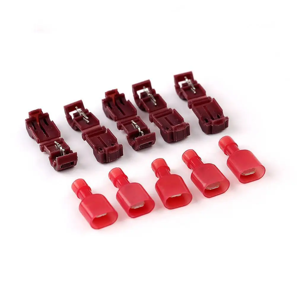 

200pcs Red Wire Cable Connectors T-Taps & Male Insulated Lock Wire Connectors 0.5-1.5mm2 Set Quick Terminals 22-18AWG Splic A9M6