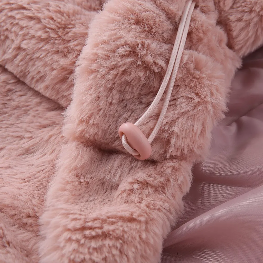 Vintage fluffy hoodie faux fur coat women Winter grey jacket coat female Plus size warm long casual outerwear overcoat