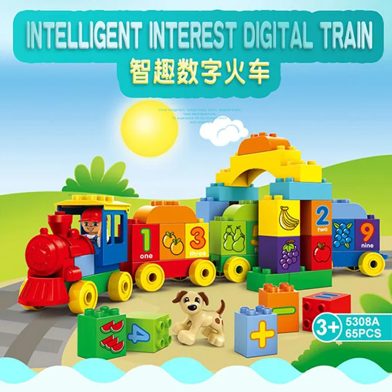 

Children'S Educational Lettered Early Education Toy Large Particles Building Blocks Assembled with Numbers Small Train Toy