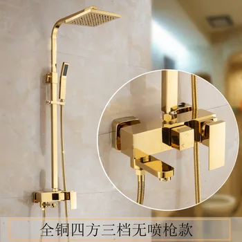 

Shower Faucet Thermostatic Shower Faucet Set Gold Bathroom Rainfall Shower Set With Mixer Tap Wall Mounted Bath & Shower Faucet