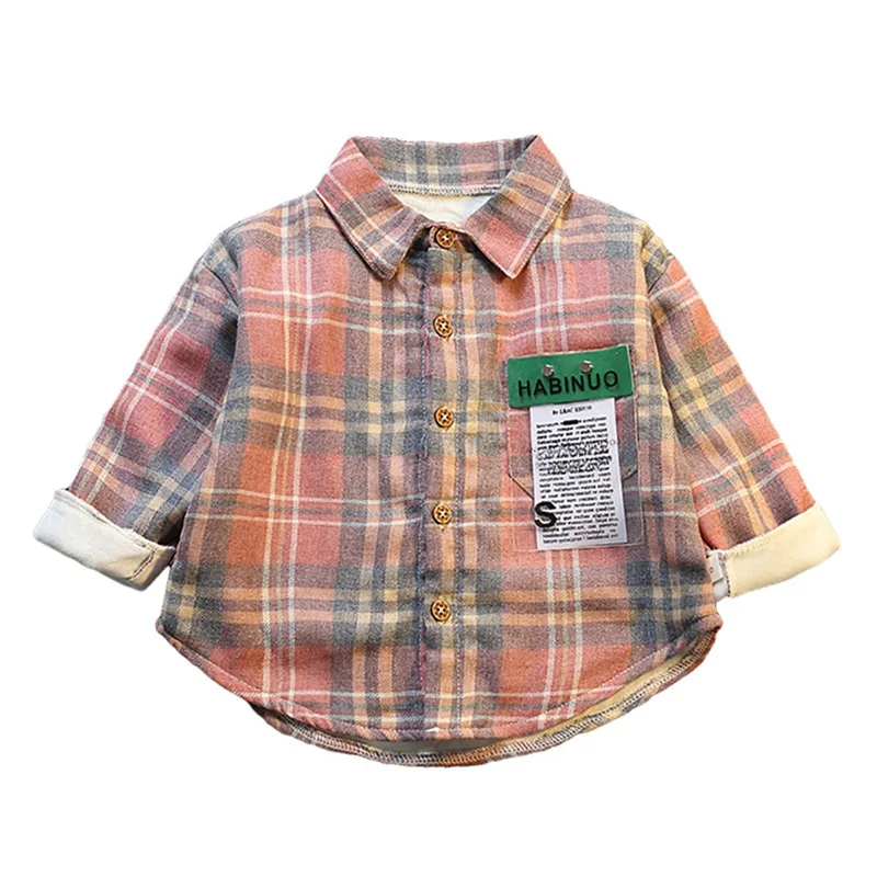 1Y-2Y Autumn Baby Boy Girl Shirts Thicken Tees Long Sleeve Plaid Print Loose Shirts Kids Tops Casual Blouse 2Colors