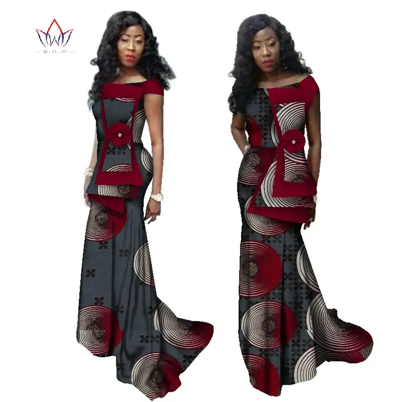 Summer Dress Maxi African Dresses for Women Off Shoulder Dresses Women Strapless Vestidos Elegant Printed Clothing Unique WY2457 - Цвет: 1