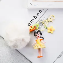 Creative Cute Princess Keychains Snow White Belle Ariel Cinderella Pendant Figurine PVC Action Figure Model Toy Key Ring princess comics mini series 2 series 3 flora crystal belle mulan ariel flora prince charming cinderella aladdins phillip