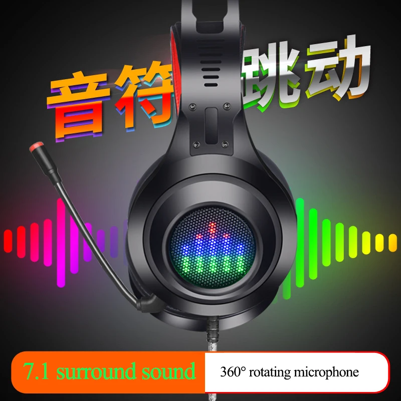  Gaming Headset with Virtual 7.1 Surround Sound Game Headphones With Dancing LED Notes for PC Comput
