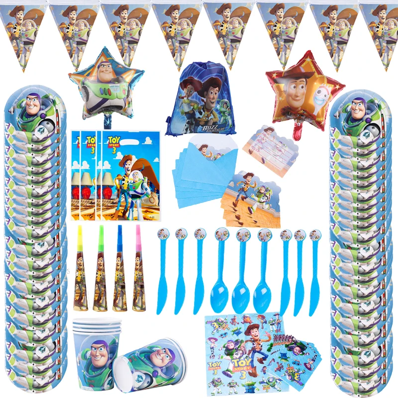 Disney Toy Story 4 Tema de dibujos animados vajilla desechable platos y vasos de papel decoración de baño de bebé fiesta de cumpleaños juguetes suministros