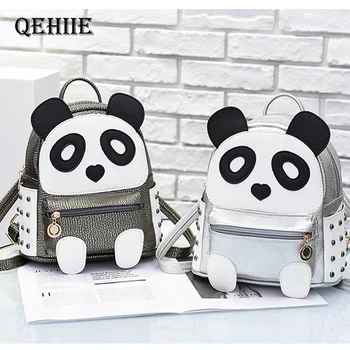 

Cute Small Backpack Women PU Leather Shoulder Bags For Teenage Girls panda Fashion M ini pack Female purse Woman School Backpack