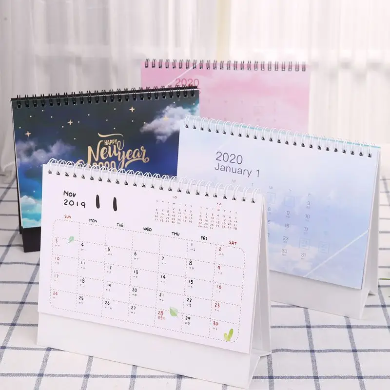 

1pc 2020 Colorful Desktop Standing Coil Paper Calendar Memo Daily Schedule Table Planner Yearly Agenda Organizer Random Color