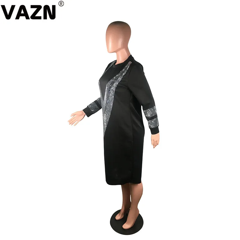 VAZN, новое платье для взрослого возраста, неопрятное, тяжелая индустрия, бриллианты, Сексуальная природа, Повседневная мода, скользит, длинный рукав, женское прямое платье миди