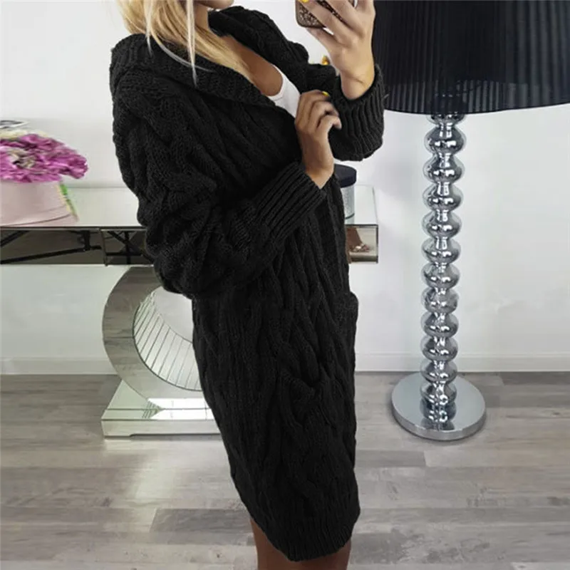 Black Осенний длинный кардиган, флисовое пальто, женский свободный свитер с длинным рукавом и карманом, женская теплая верхняя одежда, топы, Повседневный свитер N16 - Цвет: Black