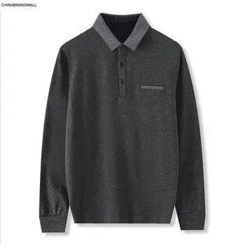 

Autumn Style Men Long Sleeve T Shirt Fat Man Plus Fat Plus Size Spell Color Lapel Backing Shirt Middle Age Loose Men's Wear