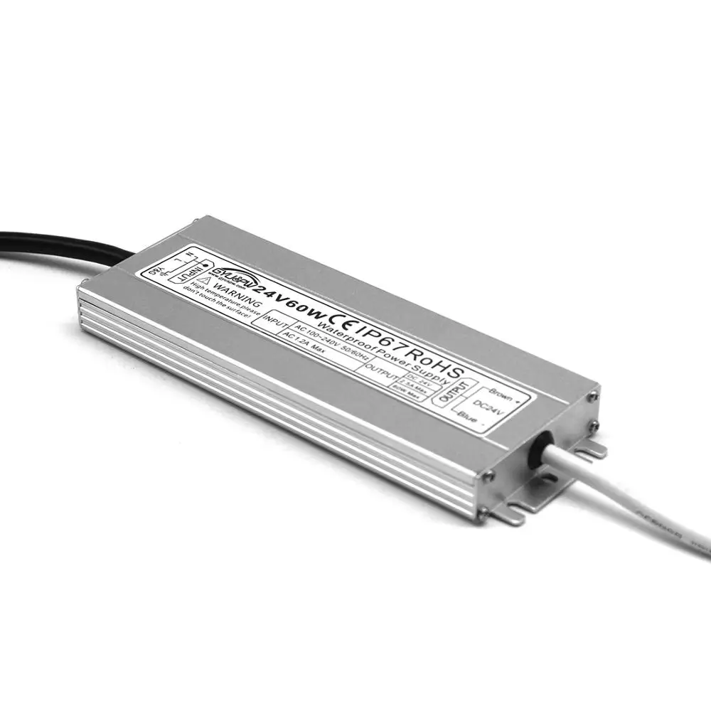 Ультратонкий источник питания IP67 Водонепроницаемый 24V 2.5A 60W Трансформатор 100-240v AC DC24V сетевой адаптер для использования вне помещения для светодиодной полосы света CCTV