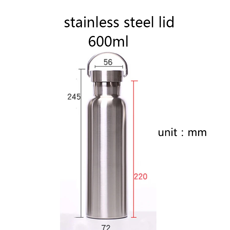 600ml stainless lid Термос из нержавеющей стали с двойными стенками, бутылка для воды для путешествий, кемпинга, пеших прогулок - Цвет: 600ml stainless lid