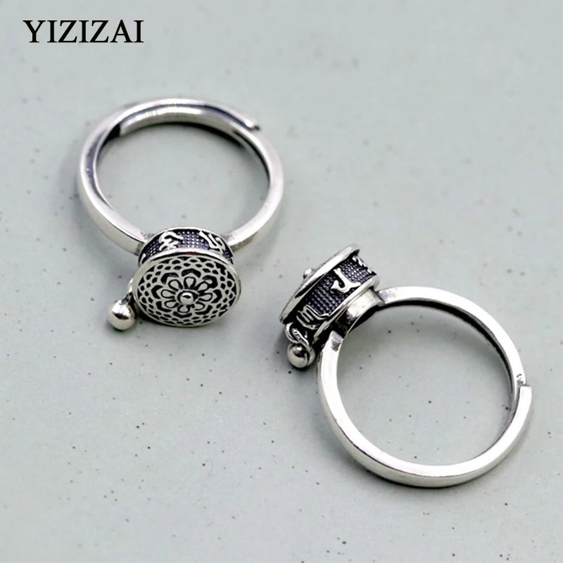 YIZIZAI Silver Color Buddhist Ring for Women Tibetan Prayer Wheel Ring OM Mantra 7 Chakras