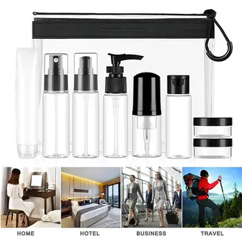 

9 Pcs Portable Empty Travel Bottles Set Shampoo Liquid Cosmetic Toiletries Perfume Eye Cream Transparent Refillable Bottle Set