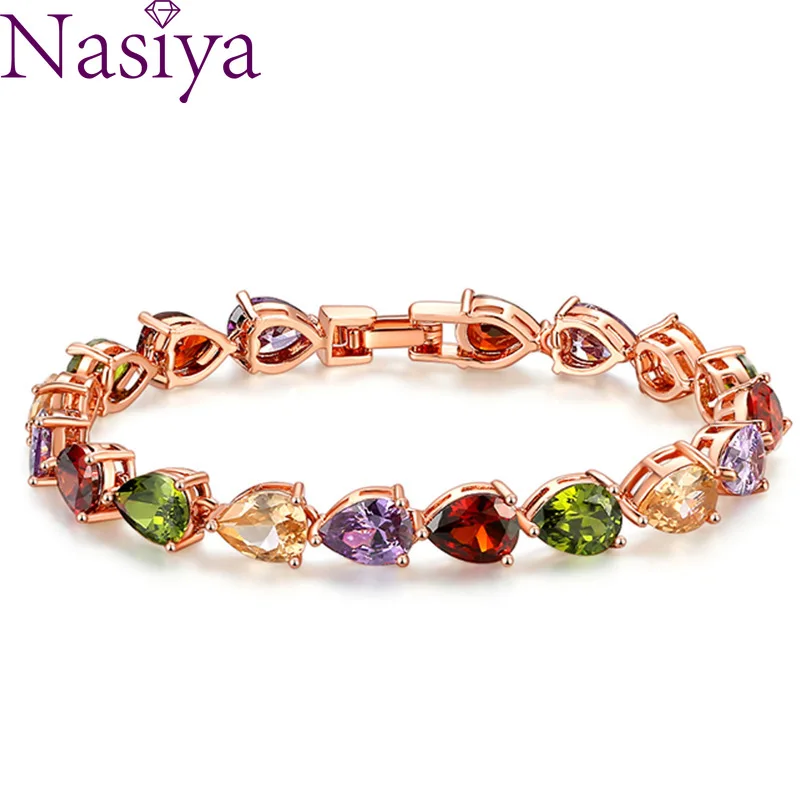 

Trendy Bride Jewelry Multicolor Waterdrop Shape Charm Cubic Zirconia Bracelet & Bangles Clear Bangles for Women Engagement Gift