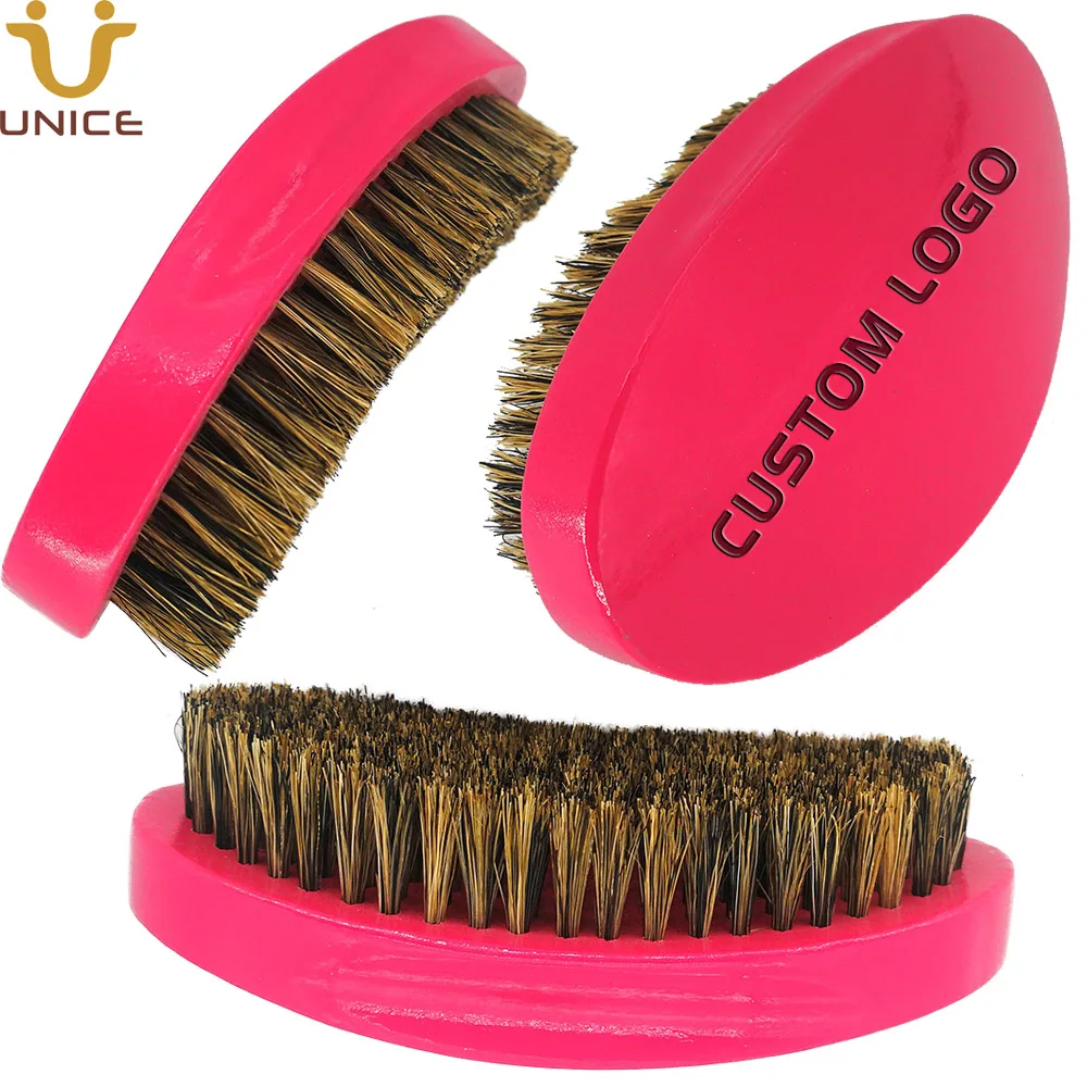 MOQ 100 pcs Hot Sale OEM Custom LOGO 360° Wave Brush Boar Bristles Hair Brush for Short Hair Pink Palm Brush