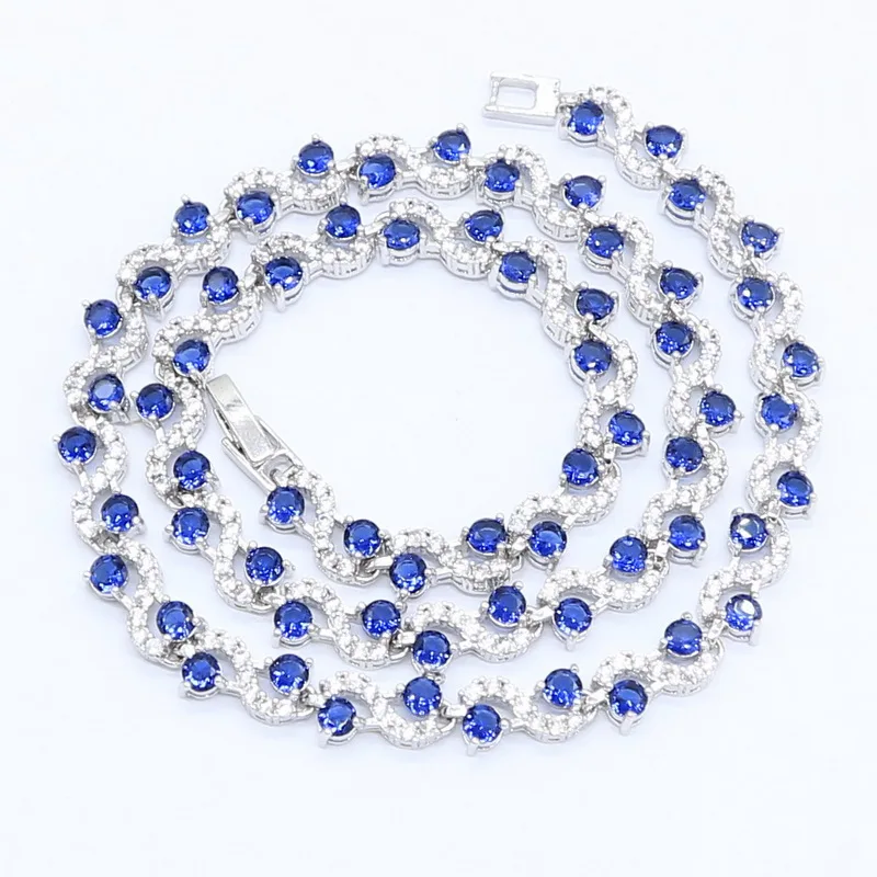 Ожерелье из стерлингового серебра 925 пробы для женщин геометрический Синий Зеленый Кристалл Свадебные украшения подарочная коробка