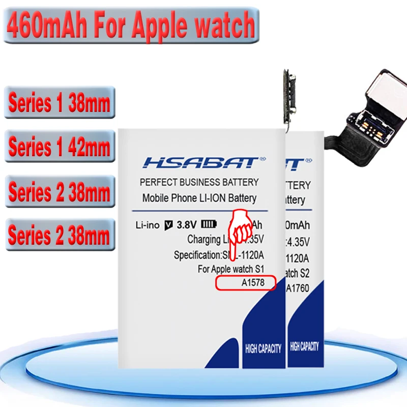 HSABAT 460 мА/ч Батарея для наручных часов Apple watch A1578 A1760 A1761 A1579 Series 1 2 38 мм 42 Series1 Series2 |